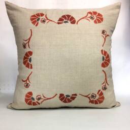 Floral Block Print Linen Pillow Tuscan Orange & Grey Accent - thumbnail 2