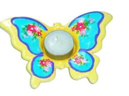 Hand-Painted Ceramic Butterfly Tea Light Holder Set, Colorful Floral Bohemian Decor, One Of A Kind - thumbnail 1