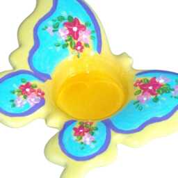 Hand-Painted Ceramic Butterfly Tea Light Holder Set, Colorful Floral Bohemian Decor, One Of A Kind - thumbnail 3