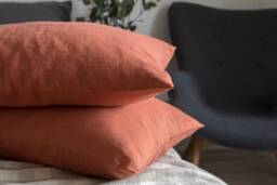 Burnt Orange Linen Pillowcase, Stonewashed Pillow Sham