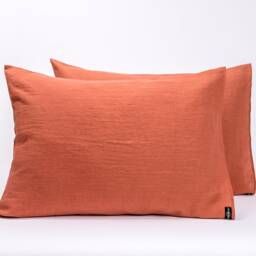 Burnt Orange Linen Pillowcase, Stonewashed Pillow Sham - thumbnail 2