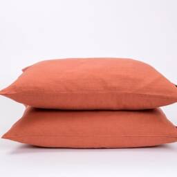Burnt Orange Linen Pillowcase, Stonewashed Pillow Sham - thumbnail 3