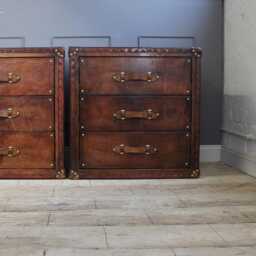 Leather Bedside Cabinet Pair, English Country House Master Bedroom, Nightstands Handmade Set - thumbnail 2