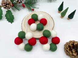 Felt Ball Bauble, Mini Christmas Tree Wreath, Pom Decorations, Hanging Ornament, Red & Green Bauble