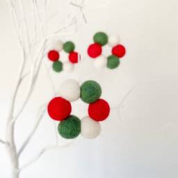 Felt Ball Bauble, Mini Christmas Tree Wreath, Pom Decorations, Hanging Ornament, Red & Green Bauble - thumbnail 3