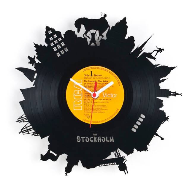 Wall Clock - Vinyl Record Reuse Original Design Recycling Sustainable Wall Decoration- Stockholm - image 1