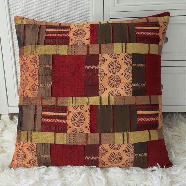 Prague Moroccan Patchwork Red Gold Green Velvet Chenille Extra Large Sofa/Floor Cushion Cover - image 1