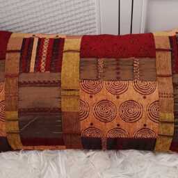 Prague Moroccan Patchwork Red Gold Green Velvet Chenille Extra Large Sofa/Floor Cushion Cover - thumbnail 2