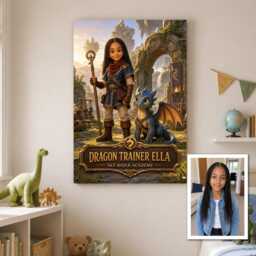 Personalised Dragon Trainer Canvas From Child Photo, Custom Text Fantasy Adventure Wall Art Birthday Christmas Gift For Kids Room - thumbnail 2