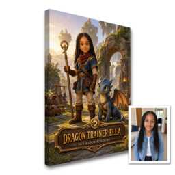 Personalised Dragon Trainer Canvas From Child Photo, Custom Text Fantasy Adventure Wall Art Birthday Christmas Gift For Kids Room