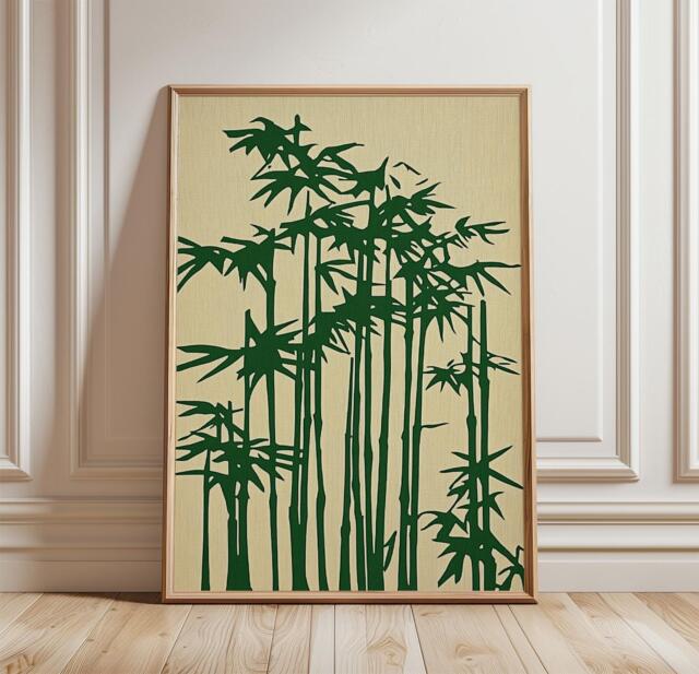 Bamboo Poster, Japanese Wall Art Print, Minimalist Nature Illustration, Zen Botanical Decor, Green Neutral Home - image 1