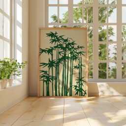 Bamboo Poster, Japanese Wall Art Print, Minimalist Nature Illustration, Zen Botanical Decor, Green Neutral Home - thumbnail 4