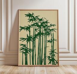 Bamboo Poster, Japanese Wall Art Print, Minimalist Nature Illustration, Zen Botanical Decor, Green Neutral Home