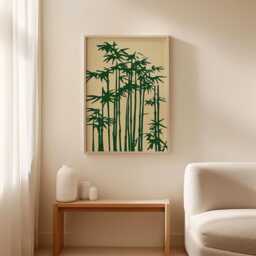 Bamboo Poster, Japanese Wall Art Print, Minimalist Nature Illustration, Zen Botanical Decor, Green Neutral Home - thumbnail 3