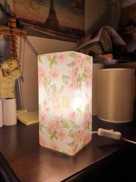Decoupaged Cherry Blossom Table Lamp Frosted Glass Handmade Home Decor - image 1
