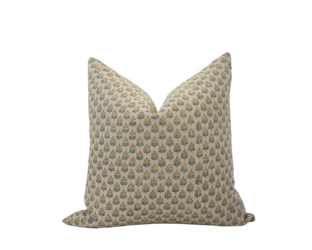 Sana -- Set Of 2-22x22 Floral Block Print Linen Pillow Cover Neutral Designer Cottage Style Modern - image 1
