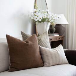 Sana -- Set Of 2-22x22 Floral Block Print Linen Pillow Cover Neutral Designer Cottage Style Modern - thumbnail 2
