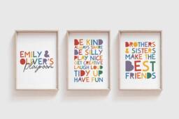 Set Of 3 Playroom Prints, Wall Art, Colourful Playroom, Brother & Sister Girls Nursery Kids Room - thumbnail 1