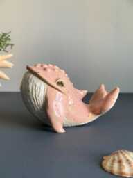 Pink Ceramic Whale Handmade Figurine Large Ocean Fish For Gift