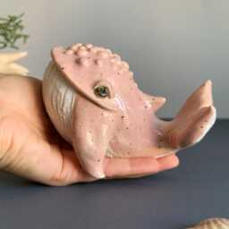 Pink Ceramic Whale Handmade Figurine Large Ocean Fish For Gift - thumbnail 3