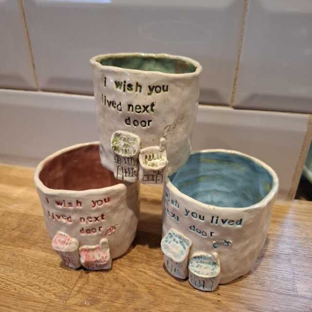I Wish You Lived Next Door -Gift For Friend. Handmade Ceramic Pot. Use As Teacup/Planter/Vase/Toothbrush Holder/Pen Pot/Painting Water Pot - image 1