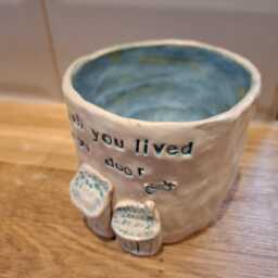 I Wish You Lived Next Door -Gift For Friend. Handmade Ceramic Pot. Use As Teacup/Planter/Vase/Toothbrush Holder/Pen Pot/Painting Water Pot - thumbnail 4