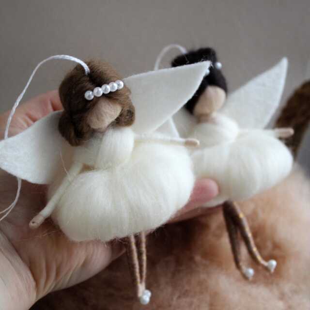 Felt Fairy Ornament Black Hair, White Dress - Whimsical Decor - image 1