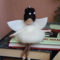 Felt Fairy Ornament Black Hair, White Dress - Whimsical Decor - thumbnail 2