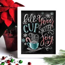 Hot Cocoa Sign, Holiday Decor, Bar Chalkboard Art, Chalk Fill Your Cup With Joy, Wedding, Snowflakes - thumbnail 3