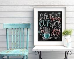 Hot Cocoa Sign, Holiday Decor, Bar Chalkboard Art, Chalk Fill Your Cup With Joy, Wedding, Snowflakes - thumbnail 1