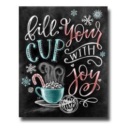 Hot Cocoa Sign, Holiday Decor, Bar Chalkboard Art, Chalk Fill Your Cup With Joy, Wedding, Snowflakes - thumbnail 2