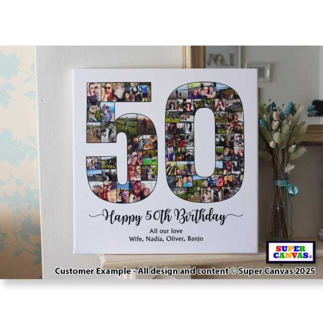50Th Birthday Custom Picture Photo Display Board Number Collage Framed Canvas Print Gift For Mum Dad Son Daughter Friend Gift - image 1
