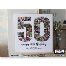50Th Birthday Custom Picture Photo Display Board Number Collage Framed Canvas Print Gift For Mum Dad Son Daughter Friend Gift - thumbnail 1