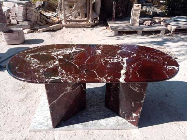 Handcrafted Rosso Levanto Marble Coffee Table, Natural Stone Oval Modern Minimalist Accent, Custom Furniture - image 1