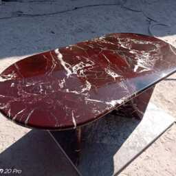 Handcrafted Rosso Levanto Marble Coffee Table, Natural Stone Oval Modern Minimalist Accent, Custom Furniture - thumbnail 2