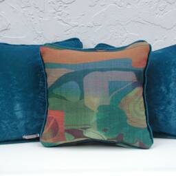 Abstract Painted Desert Pillow, Turquoise Velvet Back - thumbnail 3