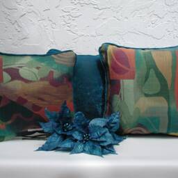 Abstract Painted Desert Pillow, Turquoise Velvet Back - thumbnail 4
