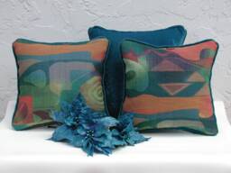 Abstract Painted Desert Pillow, Turquoise Velvet Back