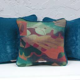 Abstract Painted Desert Pillow, Turquoise Velvet Back - thumbnail 2