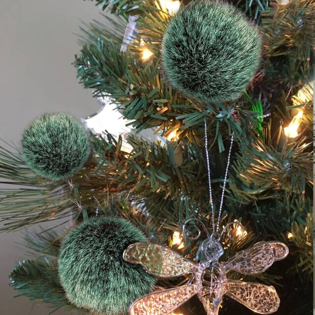 Faux Fur Christmas Tree Ornament Blue Spruce Pom Poms, Set Of 6 - image 1