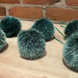 Faux Fur Christmas Tree Ornament Blue Spruce Pom Poms, Set Of 6 - thumbnail 2