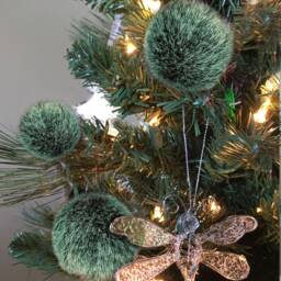 Faux Fur Christmas Tree Ornament Blue Spruce Pom Poms, Set Of 6 - thumbnail 1