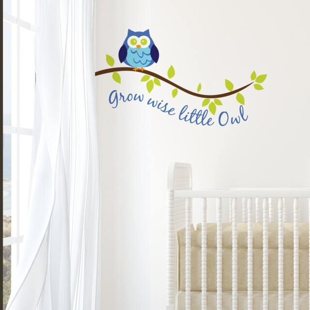 Grow Wise Little Owl Decal Blue - Wall Sticker Decoration Art Tattoo Home Decor Decor