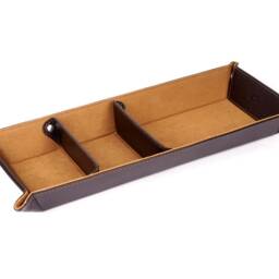 Leather Catchall - Desk Organizer Card Holder Pen Office Tray With Compartments Brown - thumbnail 2