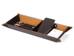 Leather Catchall - Desk Organizer Card Holder Pen Office Tray With Compartments Brown - thumbnail 1
