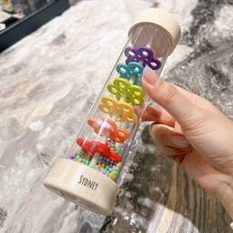 Personalised Rattle Fiddle Acoustic Toy, Sensory Montessori Wooden Educational Rainbow Hourglass, Musical Rattle, Gift - thumbnail 2