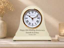 30Th Wedding Anniversary Couple Gift Personalised Engraved Beige Wooden Mantel Clock Pearl Gifts For Son Daughter Mum Dad Etc - thumbnail 1