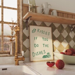 Kisses If You Do The Dishes Unframed Print - Trendy Kitchen Art Decor Prints Fun Funny - thumbnail 3