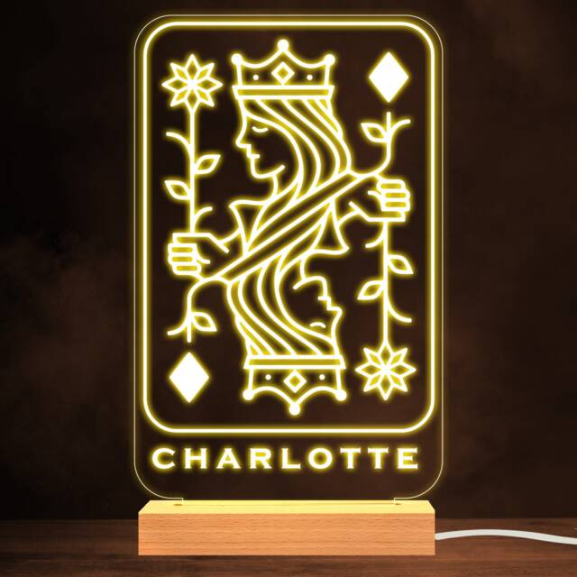 Queen Of Diamonds Playing Card Gambling Player Personalised Gift Night Light - Bedroom Lamp - image 1