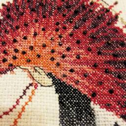 Finished Cross Stitch Art Girl With Fan, Framed Wall Decor - thumbnail 3